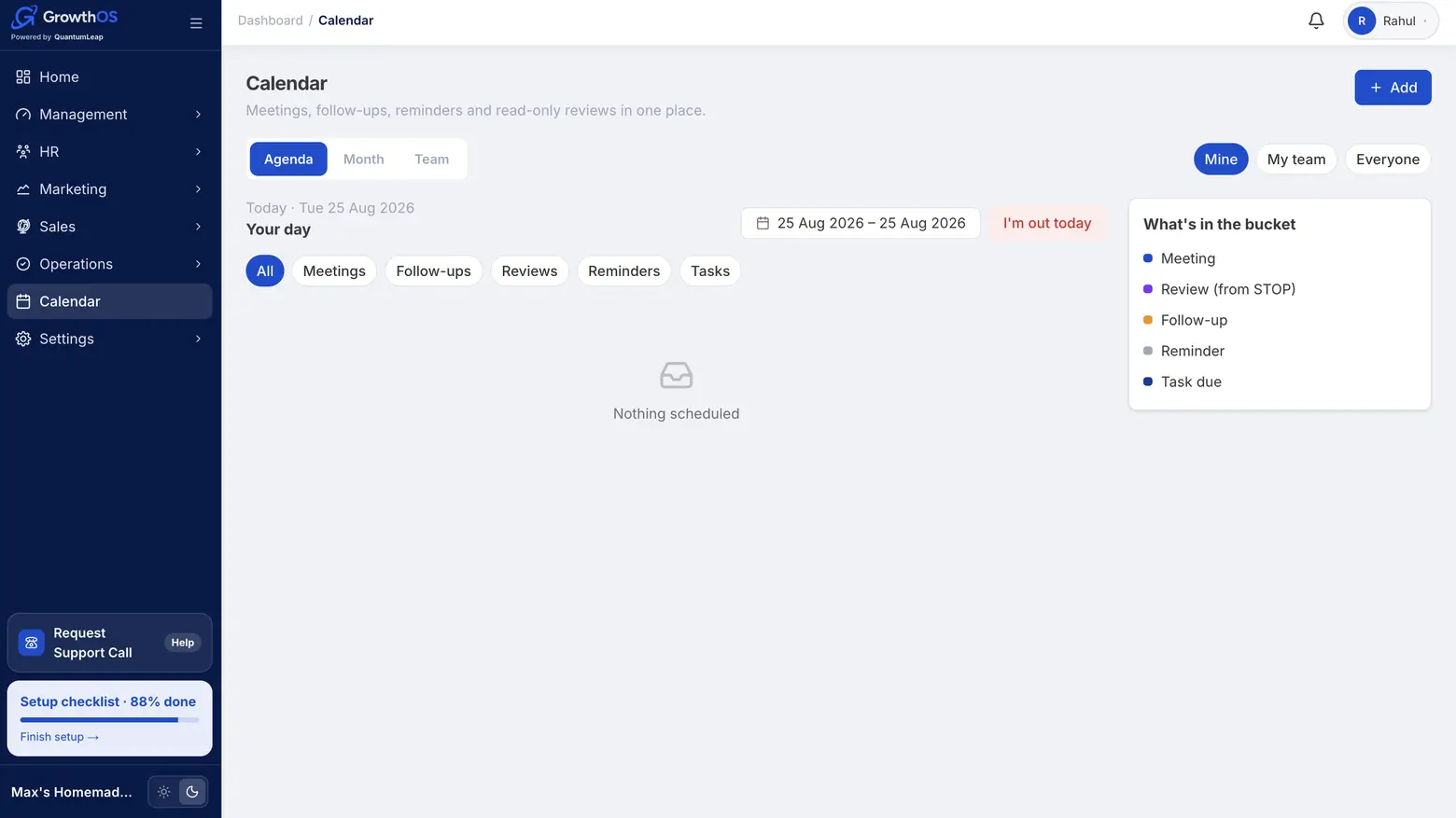 GrowthOS Calendar — agenda