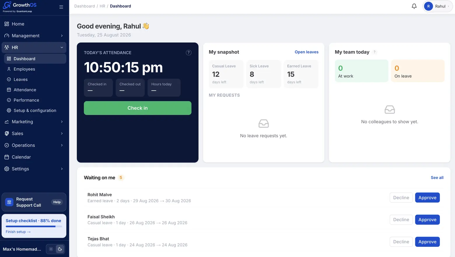 GrowthOS HR and People — attendance and leave
