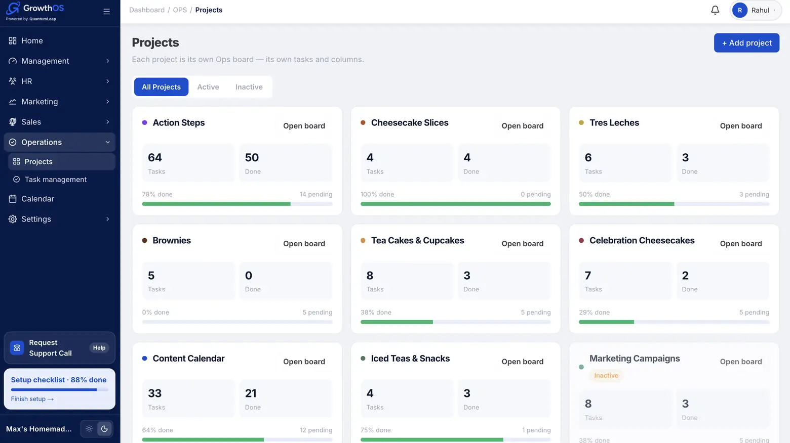 GrowthOS Operations — project boards