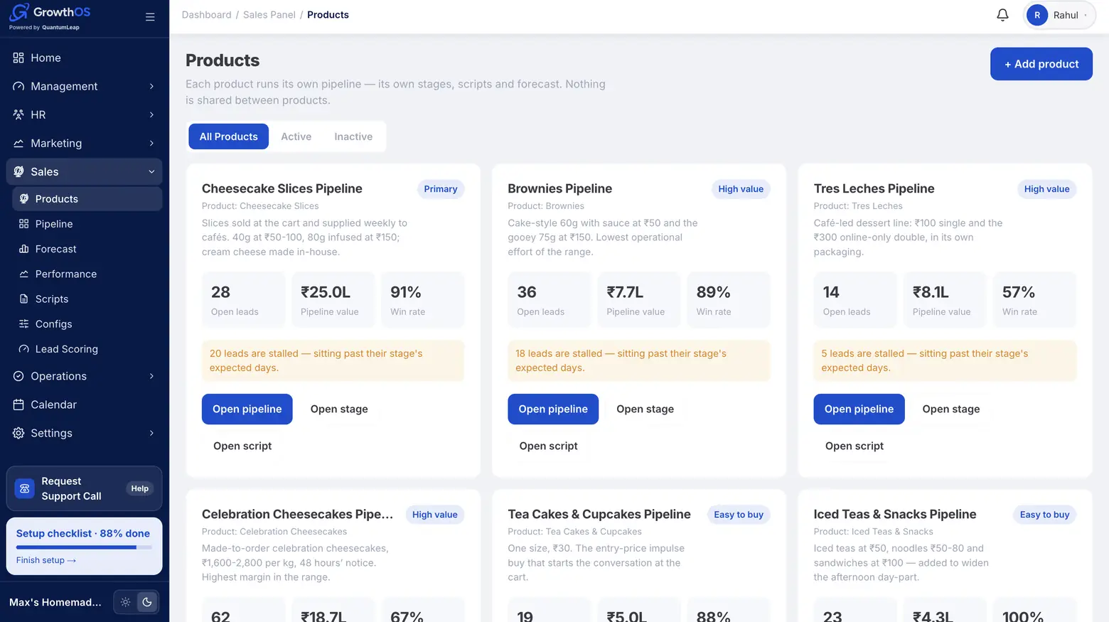 GrowthOS Sales — product pipelines